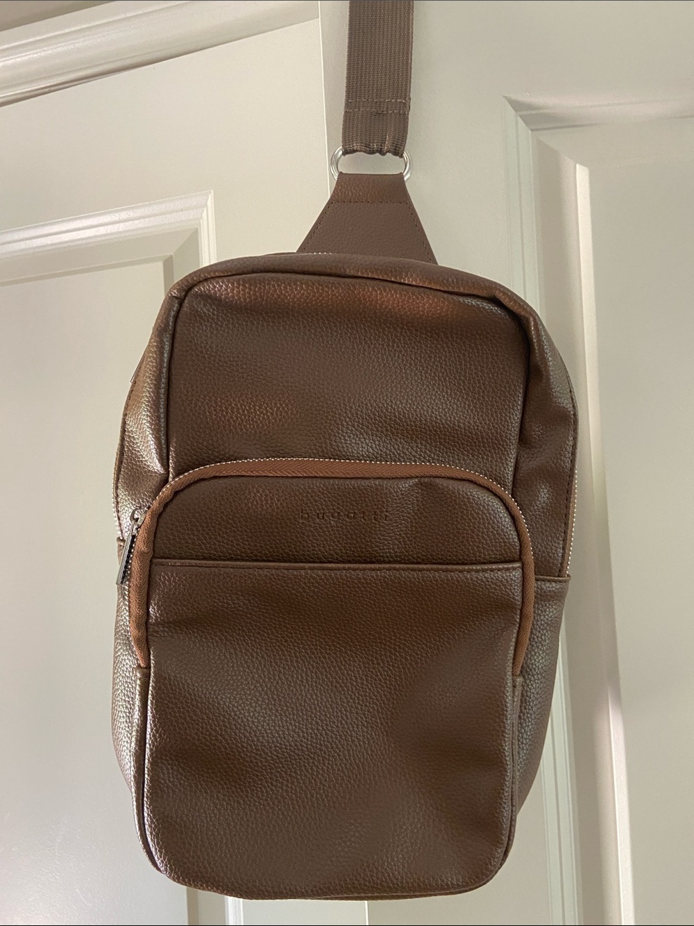 Bugatti Brown Pebble-Texture Sling Backpack